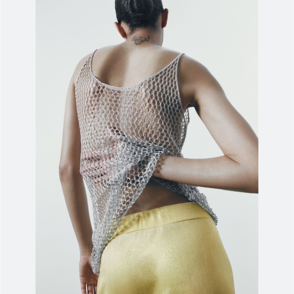 Zara Silver Open-Knit Metallic Tank - Picture 4 of 7